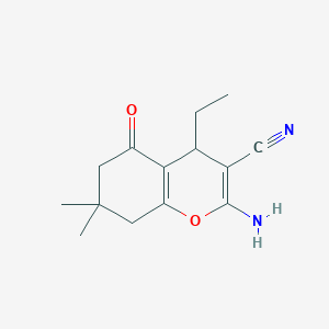 molecular formula C14H18N2O2 B2767748 2-amino-4-ethyl-7,7-dimethyl-5-oxo-5,6,7,8-tetrahydro-4H-chromene-3-carbonitrile CAS No. 201424-86-4