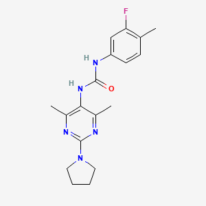 molecular formula C18H22FN5O B2767760 1-(4,6-Dimethyl-2-(pyrrolidin-1-yl)pyrimidin-5-yl)-3-(3-fluoro-4-methylphenyl)urea CAS No. 1797291-11-2