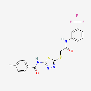 molecular formula C19H15F3N4O2S2 B2767772 4-甲基-N-(5-((2-氧代-2-((3-(三氟甲基)苯基)氨基)乙基)硫代-1,3,4-噻二唑-2-基)苯甲酰胺 CAS No. 868976-28-7
