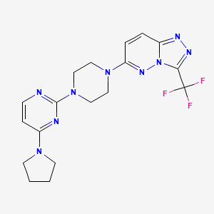 molecular formula C18H20F3N9 B2767807 4-(Pyrrolidin-1-yl)-2-{4-[3-(trifluoromethyl)-[1,2,4]triazolo[4,3-b]pyridazin-6-yl]piperazin-1-yl}pyrimidine CAS No. 2415491-20-0