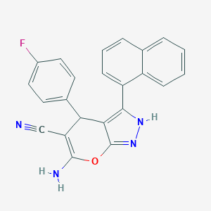 molecular formula C23H15FN4O B276781 6-Amino-4-(4-fluorophenyl)-3-naphthalen-1-yl-2,4-dihydropyrano[2,3-c]pyrazole-5-carbonitrile 