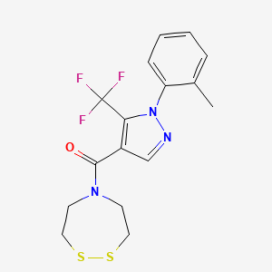 molecular formula C16H16F3N3OS2 B2767829 5-[1-(2-methylphenyl)-5-(trifluoromethyl)-1H-pyrazole-4-carbonyl]-1,2,5-dithiazepane CAS No. 1423884-90-5