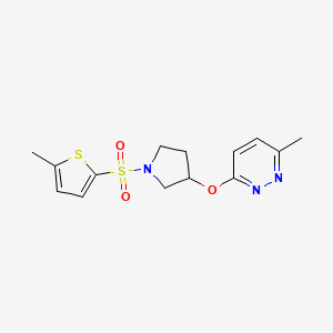 molecular formula C14H17N3O3S2 B2767835 3-Methyl-6-((1-((5-methylthiophen-2-yl)sulfonyl)pyrrolidin-3-yl)oxy)pyridazine CAS No. 2034581-85-4
