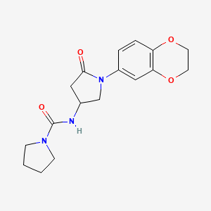 molecular formula C17H21N3O4 B2767842 N-(1-(2,3-dihydrobenzo[b][1,4]dioxin-6-yl)-5-oxopyrrolidin-3-yl)pyrrolidine-1-carboxamide CAS No. 877640-78-3