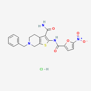 molecular formula C20H19ClN4O5S B2767844 6-Benzyl-2-(5-nitrofuran-2-carboxamido)-4,5,6,7-tetrahydrothieno[2,3-c]pyridine-3-carboxamide hydrochloride CAS No. 1216647-68-5