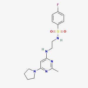 4-fluoro-N-(2-((2-methyl-6-(pyrrolidin-1-yl)pyrimidin-4-yl)amino)ethyl)benzenesulfonamide