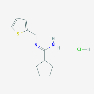 molecular formula C11H17ClN2S B2767855 N'-[(thiophen-2-yl)methyl]cyclopentanecarboximidamide hydrochloride CAS No. 1807887-97-3