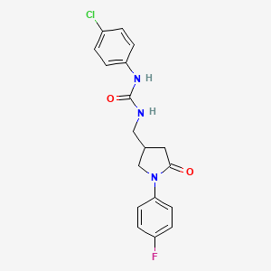 molecular formula C18H17ClFN3O2 B2767857 1-(4-Chlorophenyl)-3-((1-(4-fluorophenyl)-5-oxopyrrolidin-3-yl)methyl)urea CAS No. 955236-99-4
