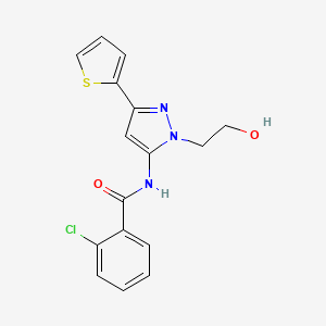 molecular formula C16H14ClN3O2S B2767865 2-氯-N-(1-(2-羟乙基)-3-(噻吩-2-基)-1H-吡唑-5-基)苯甲酰胺 CAS No. 1219913-14-0