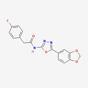 molecular formula C17H12FN3O4 B2767875 N-(5-(苯并[d][1,3]二氧杂环戊-5-基)-1,3,4-噁二唑-2-基)-2-(4-氟苯基)乙酰胺 CAS No. 921900-28-9