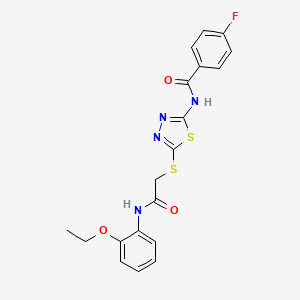 molecular formula C19H17FN4O3S2 B2767891 N-(5-((2-((2-ethoxyphenyl)amino)-2-oxoethyl)thio)-1,3,4-thiadiazol-2-yl)-4-fluorobenzamide CAS No. 896030-29-8