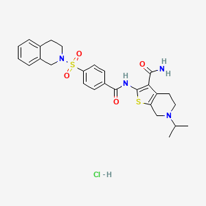 molecular formula C27H31ClN4O4S2 B2767900 2-(4-((3,4-二氢异喹啉-2(1H)-基)磺酰基)苯甲酰胺基)-6-异丙氧基-4,5,6,7-四氢噻吩[2,3-c]吡啶-3-甲酰胺盐酸盐 CAS No. 1215573-28-6