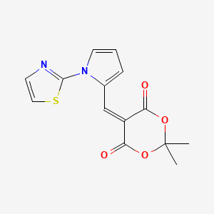 molecular formula C14H12N2O4S B2767930 2,2-二甲基-5-{[1-(1,3-噻唑-2-基)-1H-吡咯-2-基]甲亚)-1,3-二氧杂环戊二酮-4,6-二酮 CAS No. 685106-92-7