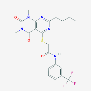 molecular formula C21H22F3N5O3S B2767935 2-((2-丁基-6,8-二甲基-5,7-二氧代-5,6,7,8-四氢嘧啶-4-基)硫代)-N-(3-(三氟甲基)苯基)乙酰胺 CAS No. 893905-19-6