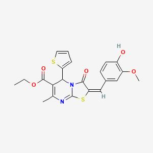(E)-ethyl 2-(4-hydroxy-3-methoxybenzylidene)-7-methyl-3-oxo-5-(thiophen-2-yl)-3,5-dihydro-2H-thiazolo[3,2-a]pyrimidine-6-carboxylate