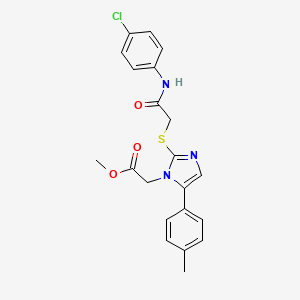 molecular formula C21H20ClN3O3S B2767980 甲基-2-(2-((2-((4-氯苯基)氨基)-2-氧代乙基)硫基)-5-(对甲苯基)-1H-咪唑-1-基)乙酸酯 CAS No. 1206992-95-1