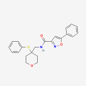 molecular formula C22H22N2O3S B2768006 5-phenyl-N-((4-(phenylthio)tetrahydro-2H-pyran-4-yl)methyl)isoxazole-3-carboxamide CAS No. 1797258-79-7
