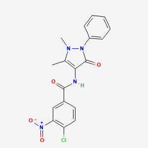 molecular formula C18H15ClN4O4 B2768018 4-chloro-N-(1,5-dimethyl-3-oxo-2-phenyl-2,3-dihydro-1H-pyrazol-4-yl)-3-nitrobenzamide CAS No. 303225-97-0