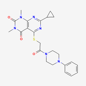molecular formula C23H26N6O3S B2768019 7-Cyclopropyl-1,3-dimethyl-5-[2-oxo-2-(4-phenylpiperazin-1-yl)ethyl]sulfanylpyrimido[4,5-d]pyrimidine-2,4-dione CAS No. 863002-97-5