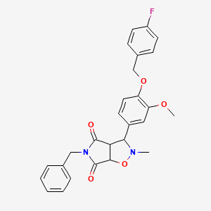 molecular formula C27H25FN2O5 B2768038 5-苄基-3-{4-[(4-氟苄基)氧基]-3-甲氧基苯基}-2-甲基二氢-2H-吡咯并[3,4-d]异噁唑-4,6(3H,5H)-二酮 CAS No. 317821-81-1