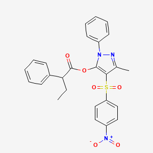 molecular formula C26H23N3O6S B2768046 3-甲基-4-((4-硝基苯基)磺酰)-1-苯基-1H-吡唑-5-基-2-苯基丁酸酯 CAS No. 851093-49-7