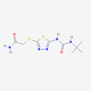 molecular formula C9H15N5O2S2 B2768048 2-[[5-(Tert-butylcarbamoylamino)-1,3,4-thiadiazol-2-yl]sulfanyl]acetamide CAS No. 886939-23-7