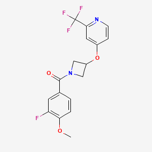 molecular formula C17H14F4N2O3 B2768072 (3-Fluoro-4-methoxyphenyl)-[3-[2-(trifluoromethyl)pyridin-4-yl]oxyazetidin-1-yl]methanone CAS No. 2380087-83-0