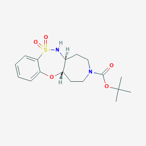 molecular formula C17H24N2O5S B2768082 反式-叔丁基 1,4,5,5A,6,12A-六氢吖哒啁[4,5-F]苯并[B][1,4,5]噁硫杂吖哒啁-3(2H)-羧酸 7,7-二氧化物 CAS No. 1251007-66-5