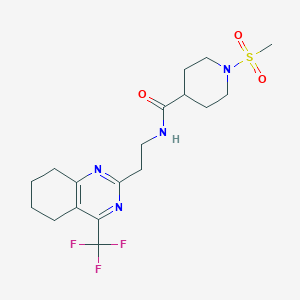 molecular formula C18H25F3N4O3S B2768088 1-(甲磺酰基)-N-(2-(4-(三氟甲基)-5,6,7,8-四氢喹啉-2-基)乙基)哌啶-4-甲酰胺 CAS No. 1396757-85-9