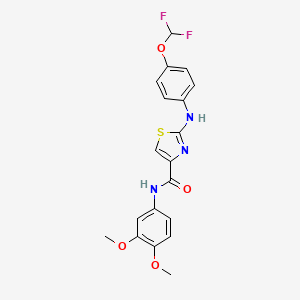 molecular formula C19H17F2N3O4S B2768091 2-((4-(二氟甲氧基)苯基)氨基)-N-(3,4-二甲氧基苯基)噻唑-4-甲酰胺 CAS No. 1105219-95-1