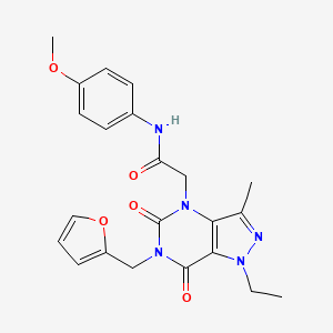 molecular formula C22H23N5O5 B2768096 2-(1-乙基-6-(呋喃-2-基甲基)-3-甲基-5,7-二氧代-6,7-二氢-1H-嘧啶并[4,3-d]嘧啶-4(5H)-基)-N-(4-甲氧基苯基)乙酰胺 CAS No. 1189956-92-0