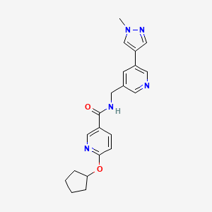 molecular formula C21H23N5O2 B2768110 6-(cyclopentyloxy)-N-((5-(1-methyl-1H-pyrazol-4-yl)pyridin-3-yl)methyl)nicotinamide CAS No. 2034309-28-7
