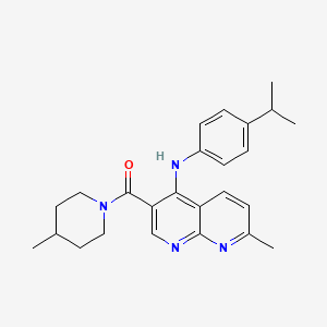 molecular formula C25H30N4O B2768112 (4-((4-Isopropylphenyl)amino)-7-methyl-1,8-naphthyridin-3-yl)(4-methylpiperidin-1-yl)methanone CAS No. 1251544-90-7