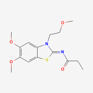 molecular formula C15H20N2O4S B2768133 (Z)-N-(5,6-dimethoxy-3-(2-methoxyethyl)benzo[d]thiazol-2(3H)-ylidene)propionamide CAS No. 895435-32-2