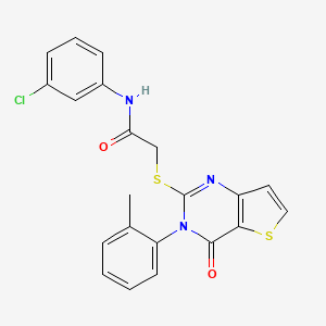 molecular formula C21H16ClN3O2S2 B2768136 N-(3-chlorophenyl)-2-{[3-(2-methylphenyl)-4-oxo-3,4-dihydrothieno[3,2-d]pyrimidin-2-yl]sulfanyl}acetamide CAS No. 1291857-04-9