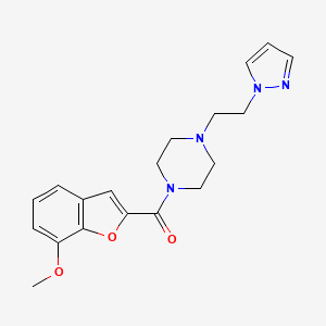 molecular formula C19H22N4O3 B2768143 (4-(2-(1H-pyrazol-1-yl)ethyl)piperazin-1-yl)(7-methoxybenzofuran-2-yl)methanone CAS No. 1286710-92-6