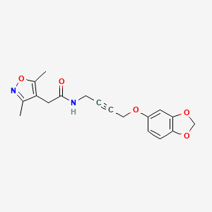 molecular formula C18H18N2O5 B2768182 N-(4-(benzo[d][1,3]dioxol-5-yloxy)but-2-yn-1-yl)-2-(3,5-dimethylisoxazol-4-yl)acetamide CAS No. 1448137-06-1