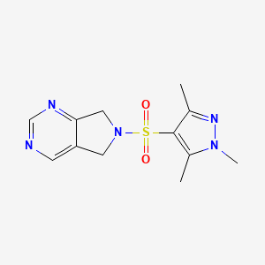 molecular formula C12H15N5O2S B2768195 6-((1,3,5-trimethyl-1H-pyrazol-4-yl)sulfonyl)-6,7-dihydro-5H-pyrrolo[3,4-d]pyrimidine CAS No. 1706191-38-9
