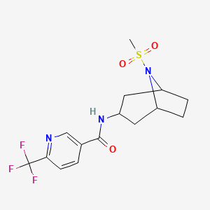 molecular formula C15H18F3N3O3S B2768197 N-(8-(methylsulfonyl)-8-azabicyclo[3.2.1]octan-3-yl)-6-(trifluoromethyl)nicotinamide CAS No. 2034559-39-0