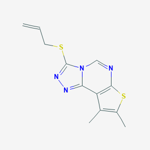 molecular formula C12H12N4S2 B276822 Allyl 8,9-dimethylthieno[3,2-e][1,2,4]triazolo[4,3-c]pyrimidin-3-yl sulfide 