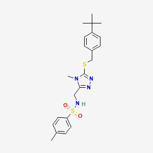 molecular formula C22H28N4O2S2 B2768226 N-[[5-[(4-叔丁基苯基)甲基磺醚基]-4-甲基-1,2,4-嘧啶-3-基]甲基]-4-甲基苯磺酰胺 CAS No. 338953-96-1