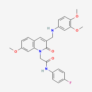 2-(3-(((3,4-dimethoxyphenyl)amino)methyl)-7-methoxy-2-oxoquinolin-1(2H)-yl)-N-(4-fluorophenyl)acetamide