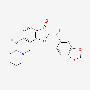 molecular formula C22H21NO5 B2768229 (Z)-2-(苯并[d][1,3]二噁唑-5-基甲亚)-6-羟基-7-(哌啶-1-基甲基)苯并呋喃-3(2H)-酮 CAS No. 859664-44-1