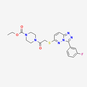 molecular formula C20H21FN6O3S B2768252 乙酸-4-(2-((3-(3-氟苯基)-[1,2,4]三唑并[4,3-b]吡啶-6-基)硫基)乙酰)哌嗪-1-甲酸酯 CAS No. 852374-50-6