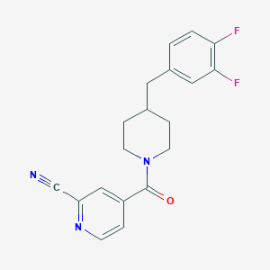 molecular formula C19H17F2N3O B2768259 4-[4-[(3,4-Difluorophenyl)methyl]piperidine-1-carbonyl]pyridine-2-carbonitrile CAS No. 2190175-50-7