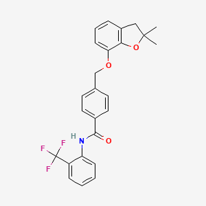 molecular formula C25H22F3NO3 B2768274 4-(((2,2-dimethyl-2,3-dihydrobenzofuran-7-yl)oxy)methyl)-N-(2-(trifluoromethyl)phenyl)benzamide CAS No. 941899-52-1