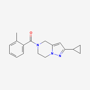 molecular formula C17H19N3O B2768277 (2-cyclopropyl-6,7-dihydropyrazolo[1,5-a]pyrazin-5(4H)-yl)(o-tolyl)methanone CAS No. 2034355-64-9