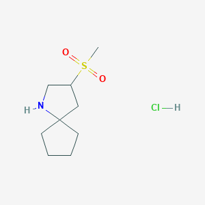 molecular formula C9H18ClNO2S B2768286 3-Methylsulfonyl-1-azaspiro[4.4]nonane;hydrochloride CAS No. 2418703-87-2