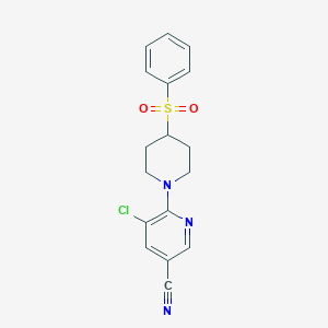 molecular formula C17H16ClN3O2S B2768299 6-[4-(Benzenesulfonyl)piperidin-1-yl]-5-chloropyridine-3-carbonitrile CAS No. 2380180-48-1