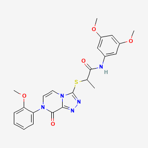 molecular formula C23H23N5O5S B2768303 N-(3,5-dimethoxyphenyl)-2-((7-(2-methoxyphenyl)-8-oxo-7,8-dihydro-[1,2,4]triazolo[4,3-a]pyrazin-3-yl)thio)propanamide CAS No. 1223896-04-5